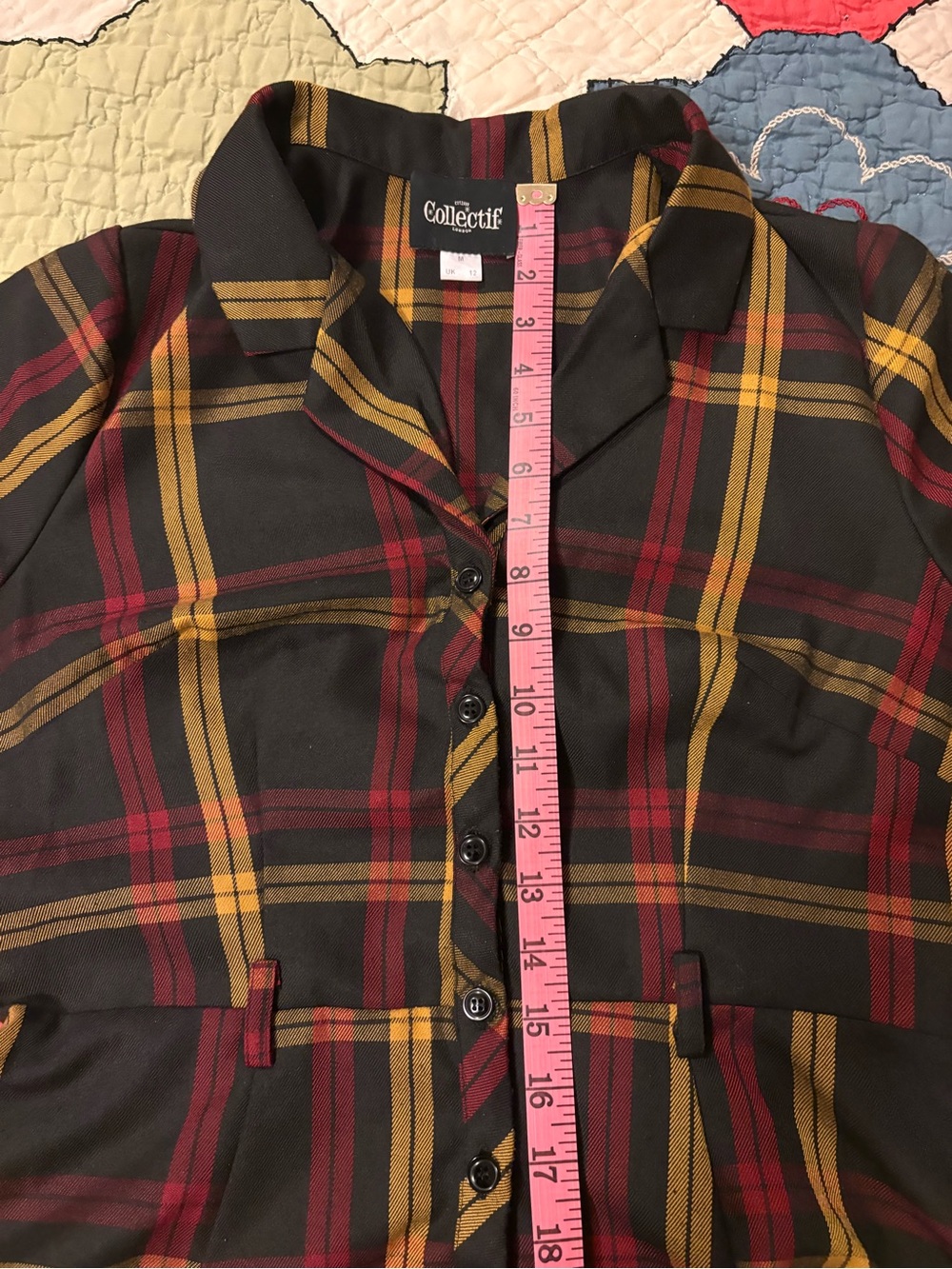 Collectif Caterina Giles Retro 50s Swing Dress with Black Yellow Red Check plaid - Picture 6 of 8